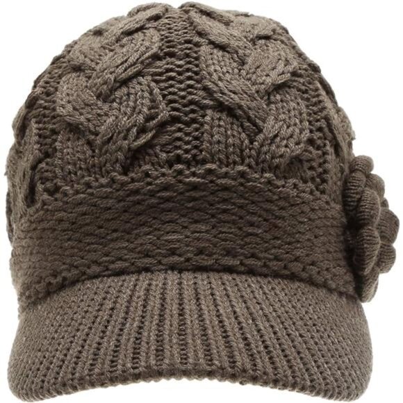 Women’s Knitted Newsboy Hat Double Layer Visor Beanie Cap with Fleece Lining main image 6